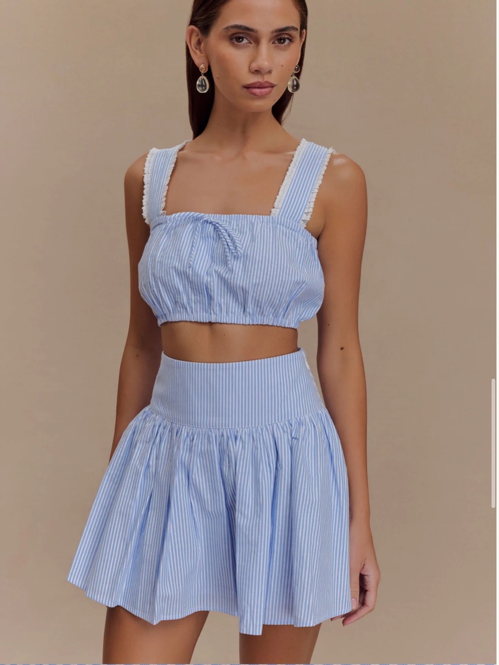 Meshki Light Blue & White Striped High-Waist Skater Skirt & Top